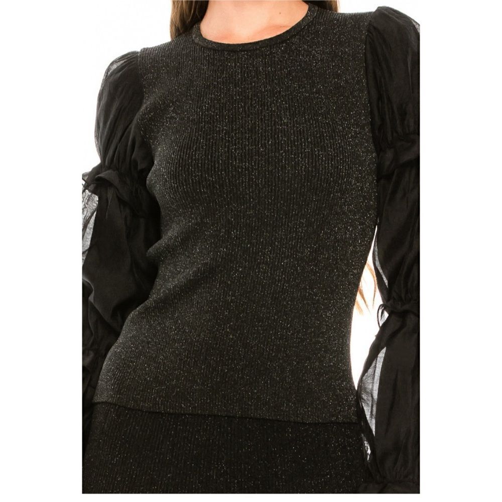 YAL New York BLACK LUREX SWEATER WITH TWO-LAYERED POET SLEEVES